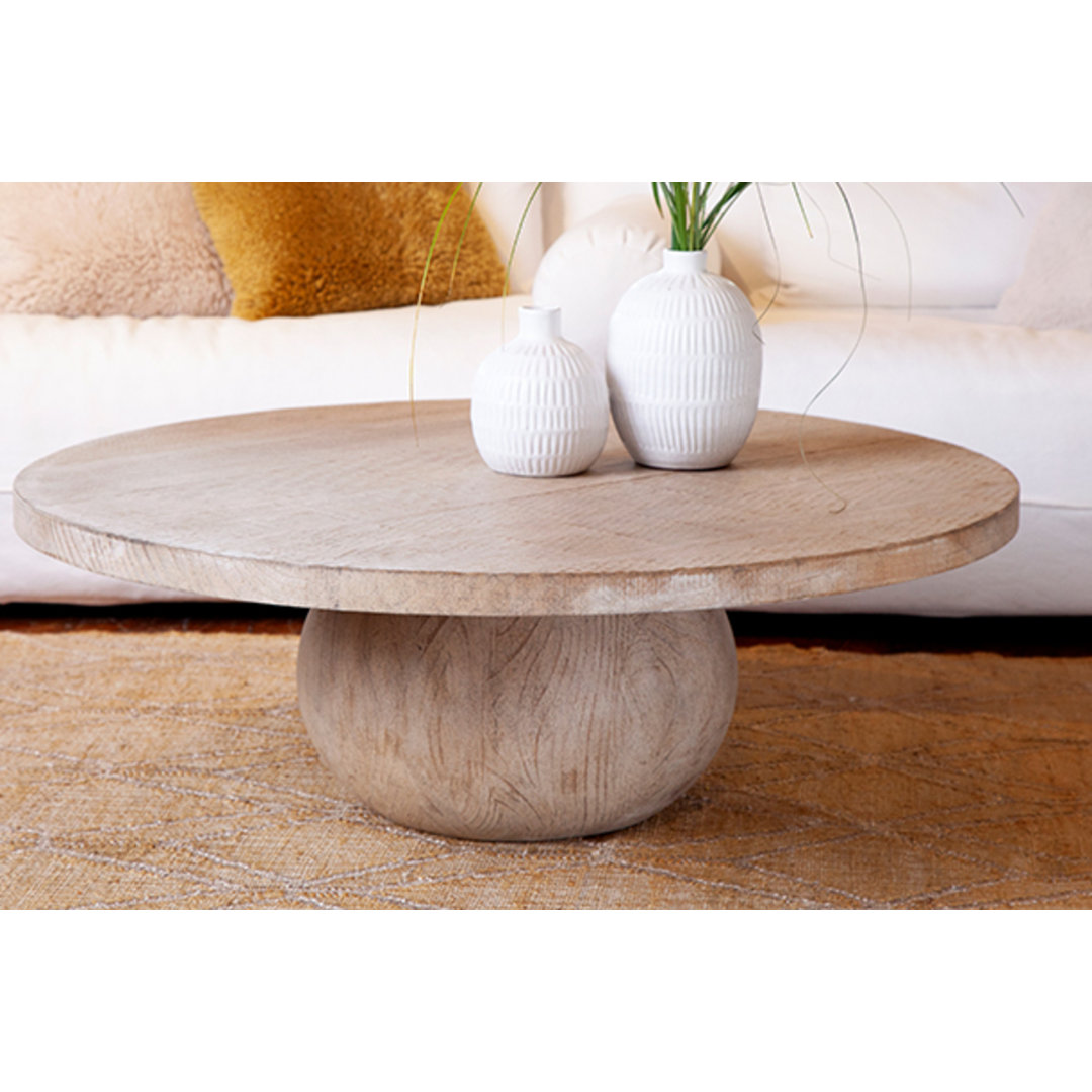 Jepsen 42" Round Reclaimed Pine Modern Coffee Table with Ball Pedestal Base